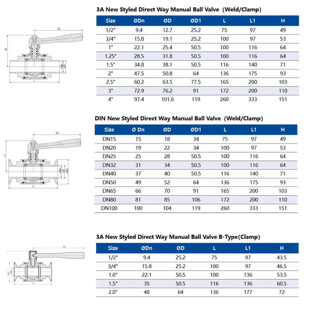 High Quality China Made 3 PC Stainless Steel Ball Valve 3PC Clamp Ball Valve